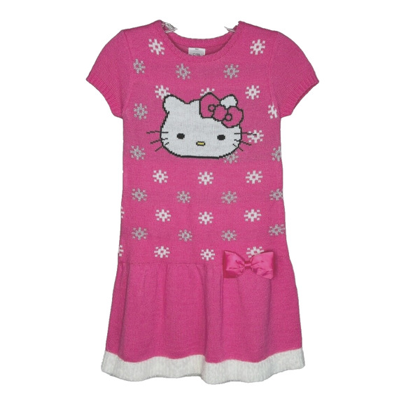 Hello Kitty Dress Girls Medium Pink White Sweater‎ Dress Casual Girly Kawaii - Picture 1 of 5